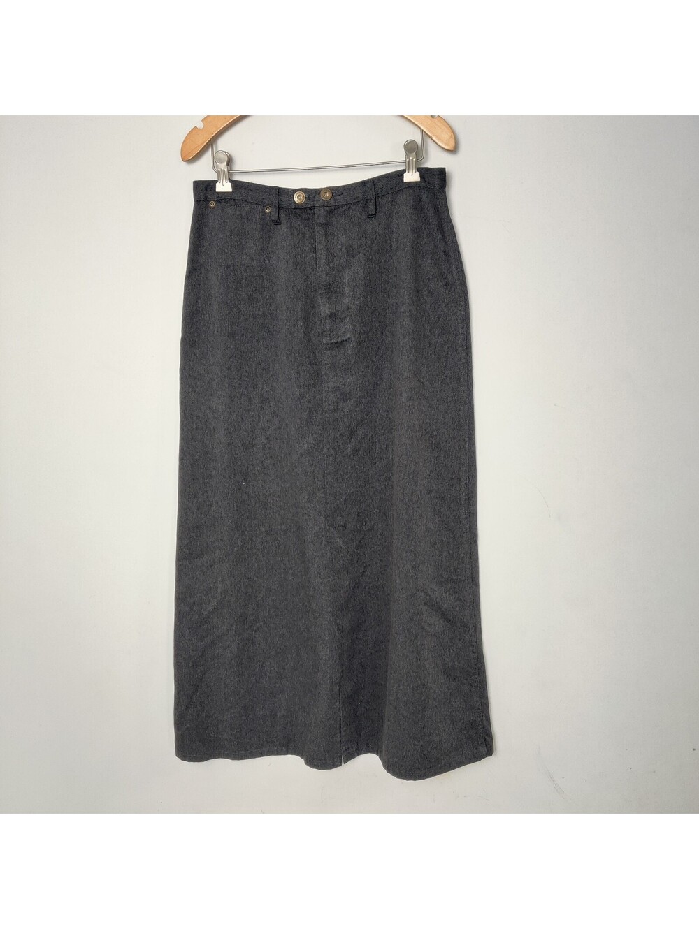 Liz Claiborne Lizwear Vintage Charcoal Grey Lyocell Denim Maxi Skirt Women's 8